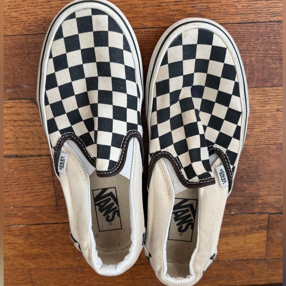 Vans Black and White Checkered Slip-On Sneakers W Sz 6.5